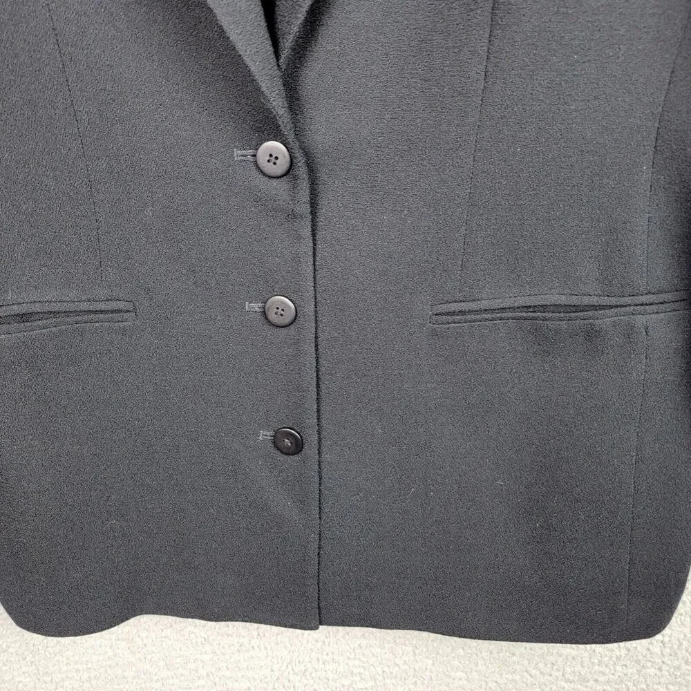 Jones New York Womens Blazer 10 Black Worsted Wool Made In USA Classic Longline